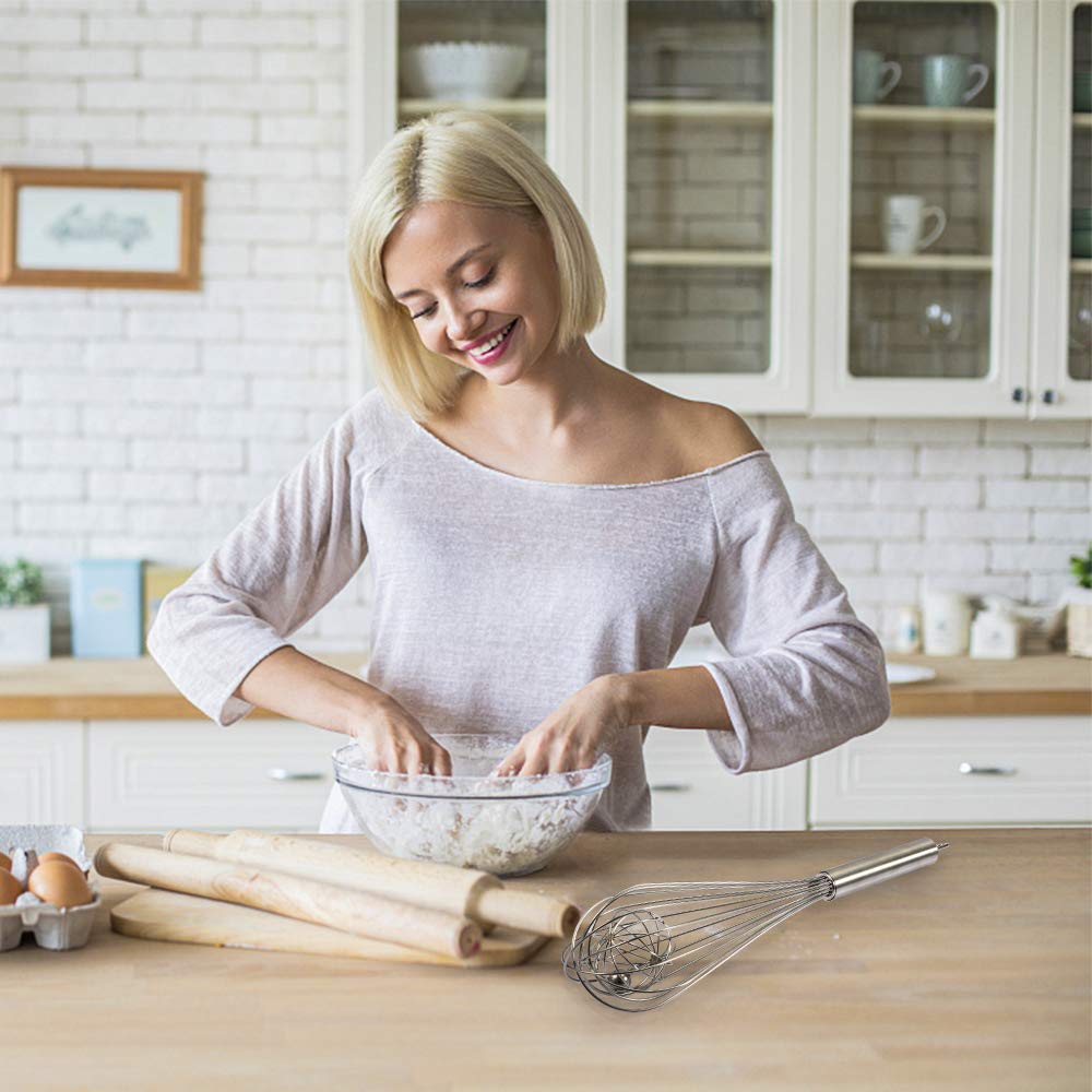 3 Pcs 9′′ 10′′ 12′′ Balloon Whisk Double Balloon Wire Whisk Blending Whisking Beating Stirring Egg Beater Stainless Steel — view 4