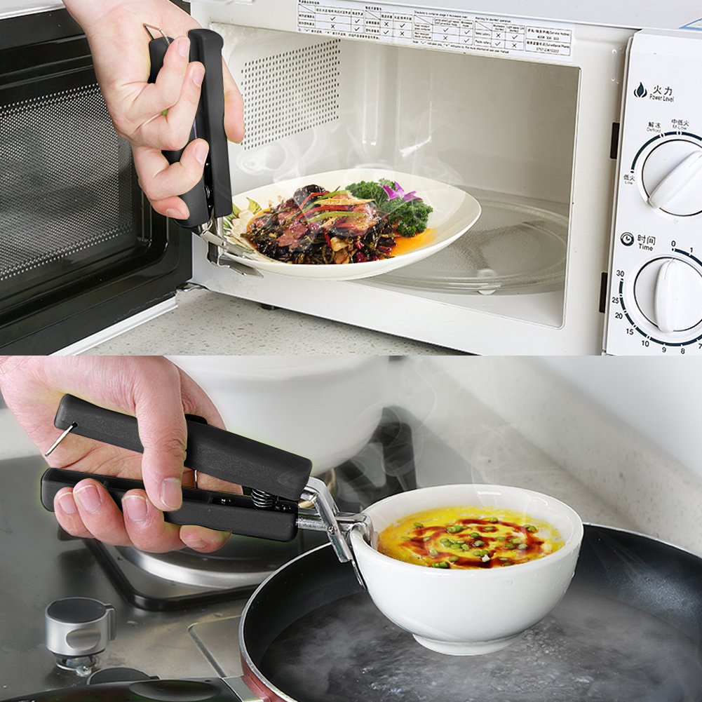 2 Pcs Black Bowl Clip Gripper Clips Retriever Tongs for Lifting Hot Dishs Bowl Pot Pan Plate from Instant Pot Microwave Oven Air Fryer, 304 Stainless Steel — view 4
